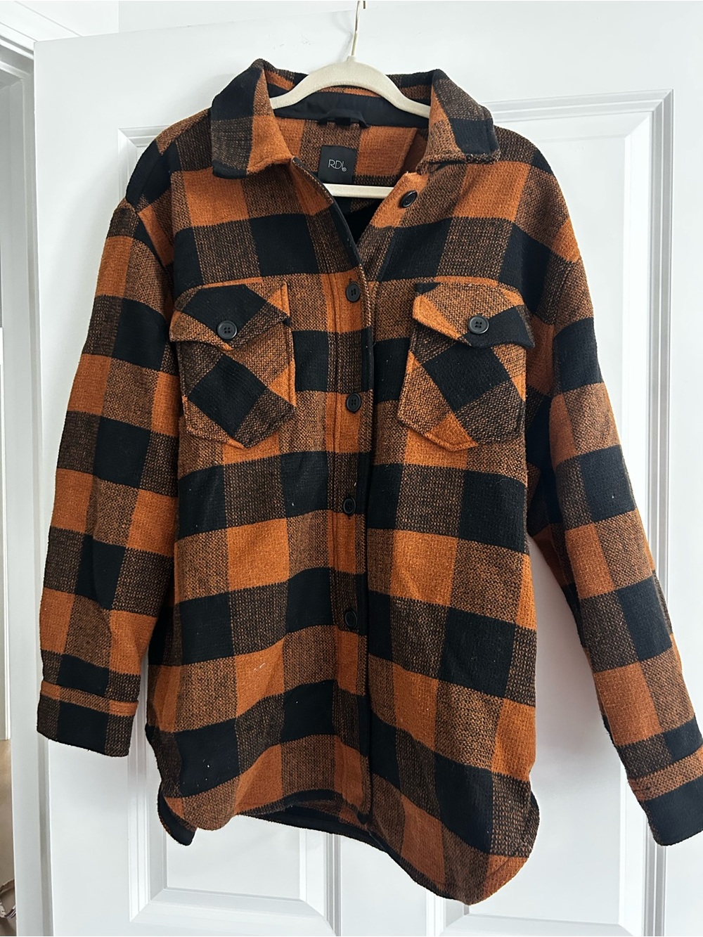 RDI Orange and Black Plaid Utility Shacket